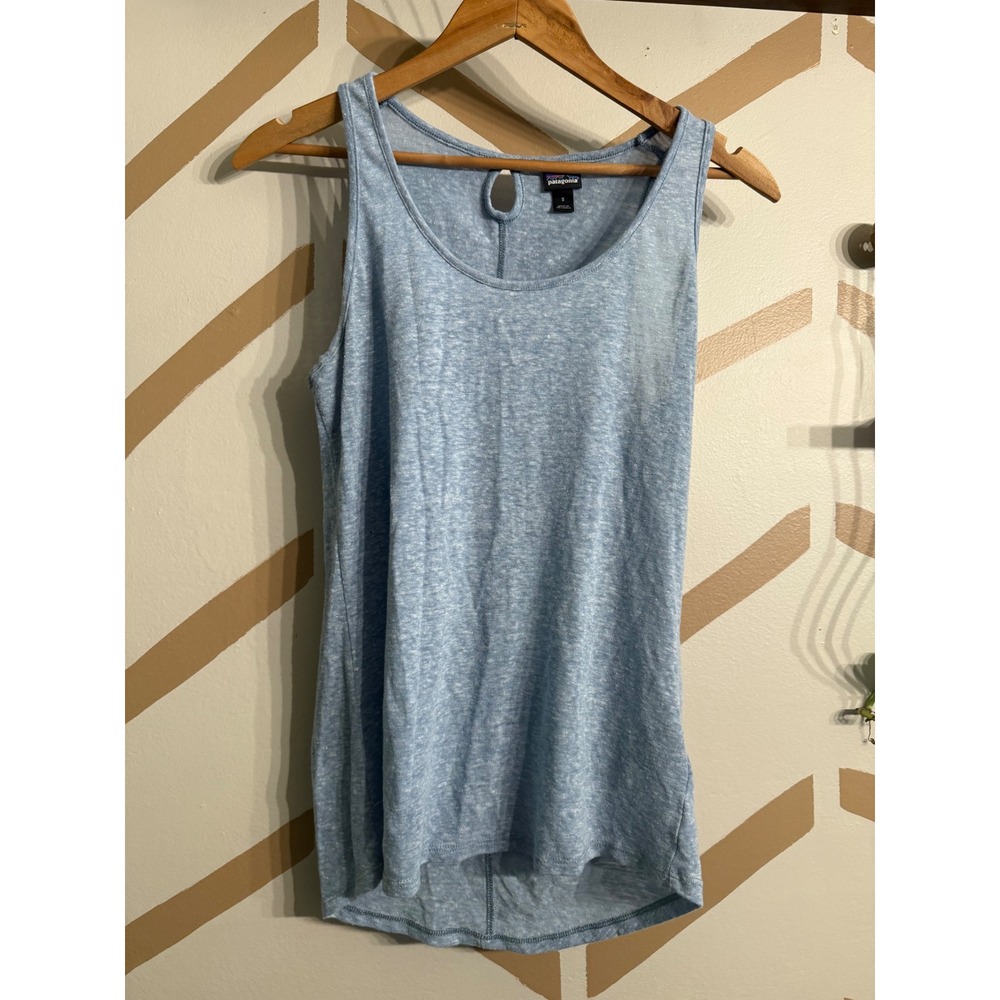 Patagonia Tank Top Women Small Blue Linen Blend Keyhole Back 52895